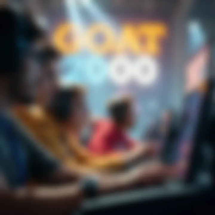 A group of enthusiastic players intensely focused on their screens, showing determination as they approach the final point needed for the GOAT Picker 2000 essence