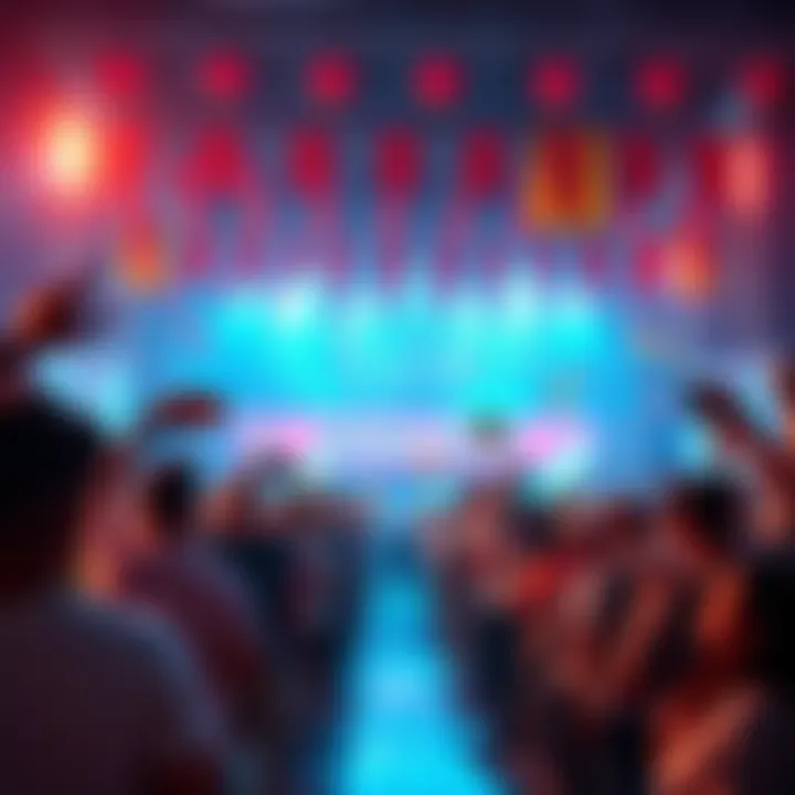 People celebrating at a major event with banners and decorations