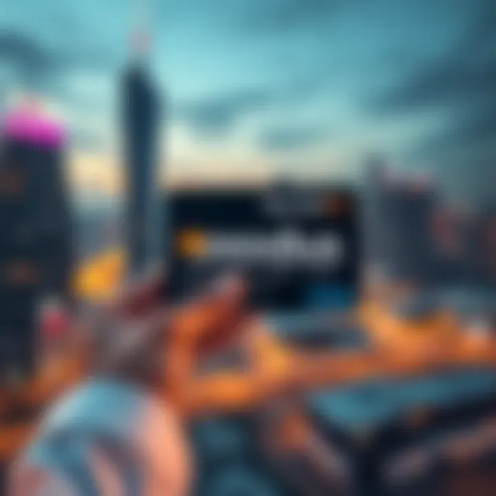A person holding an Exodus Pay card with a city skyline in the background, representing the anticipated launch in UAE.