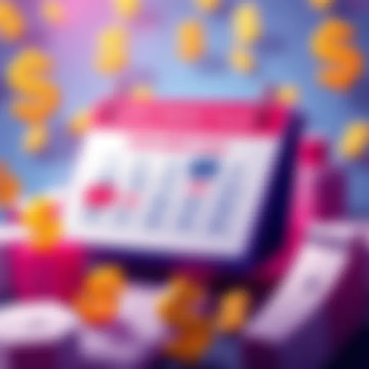 A calendar with marked dates showing monthly resets for the Explorers Pass, surrounded by dollar signs to indicate savings.