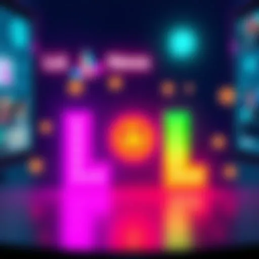 A bright graphic showing the letters 'LOL' in colorful fonts with smiley faces and laughter symbols around it, representing online humor.