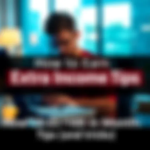 Person looking at a laptop with a notebook and a pen, brainstorming ways to earn extra money each month.