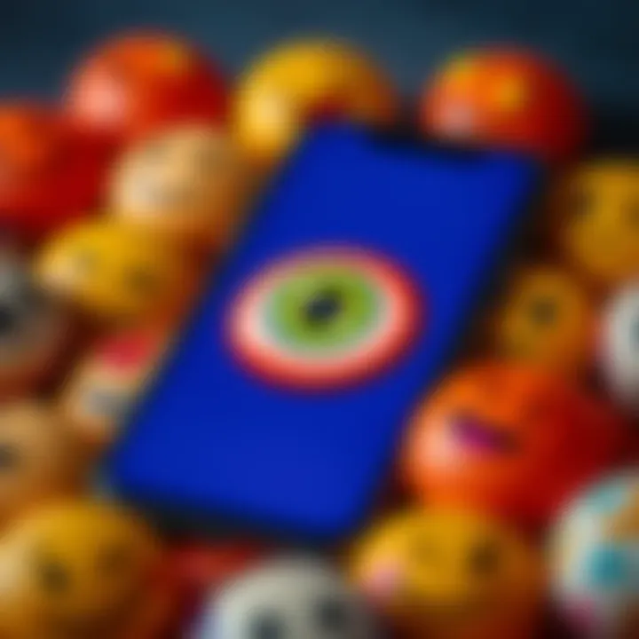 Eyeball Emoji on Phone Screen Close-up of an eyeball emoji displayed on a smartphone screen among other emojis
