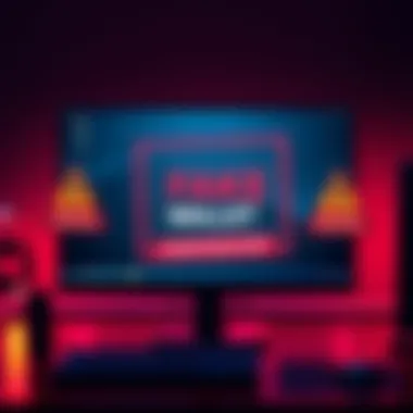A computer screen displaying a fraudulent Ledger wallet app with warning signs around it, illustrating the risk of crypto scams.