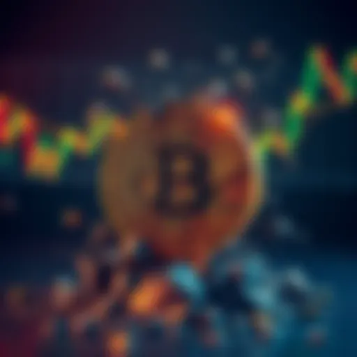 A Bitcoin symbol appears to be crumbling, surrounded by contrasting bullish and bearish signals depicting market uncertainty.