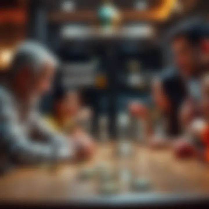 Family discussing cryptocurrency Family gathered around a table discussing their cryptocurrency investments