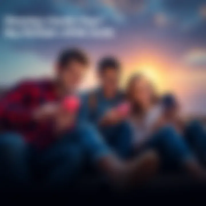 A family sitting together, each using a smartphone with eSIMs activated, smiling and enjoying their summer trip