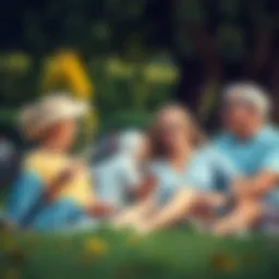 A family relaxing in a park, emphasizing quality time and financial freedom after retirement.