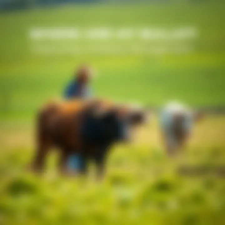 Farmers managing bulls in a field Two farmers checking on bulls grazing in a green pasture