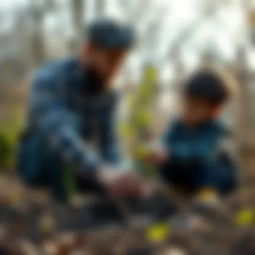 A father and his child working together to plant a small tree in a garden, symbolizing growth and long-term investment in family and life.