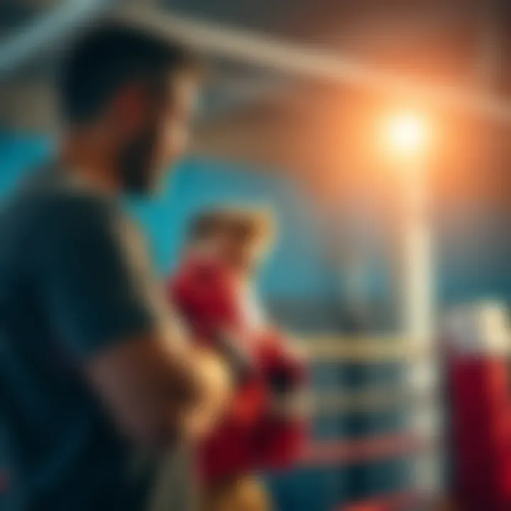 A father and son talk with another parent at a boxing training session, exchanging ideas about passive income strategies.