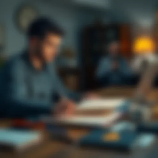 A person analyzing a Bitcoin ledger on a laptop at a table with a photo of their deceased father nearby, looking concerned.