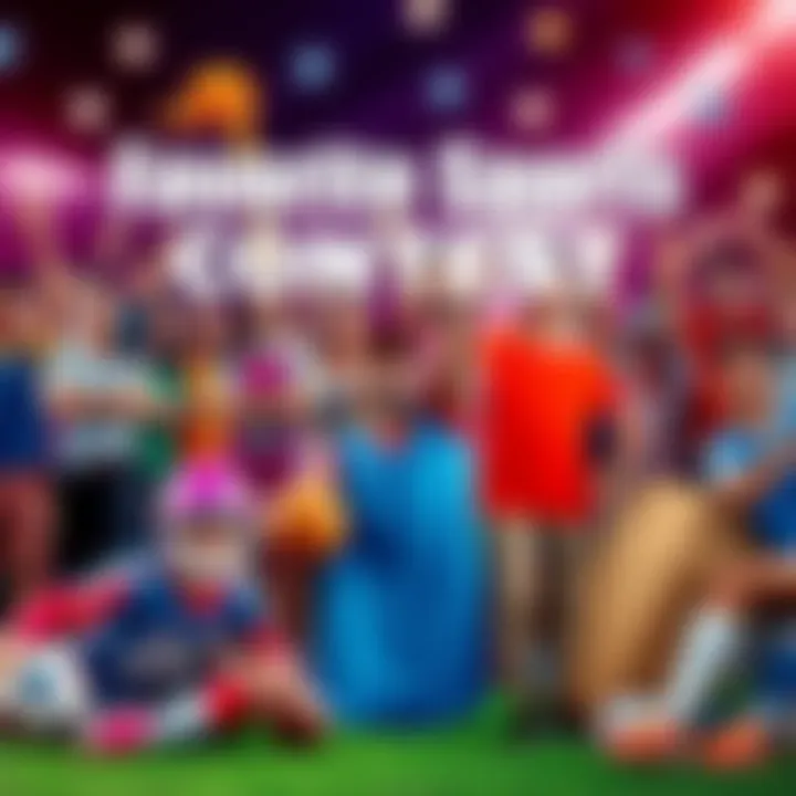 A vibrant collage of various sports gear and fans celebrating, representing different sports like football and basketball, inviting participation in a contest.
