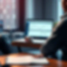 A person sitting at a desk with a laptop open, displaying the Trezor Suite interface, writing feedback on a notepad about trading features, with charts on the screen.