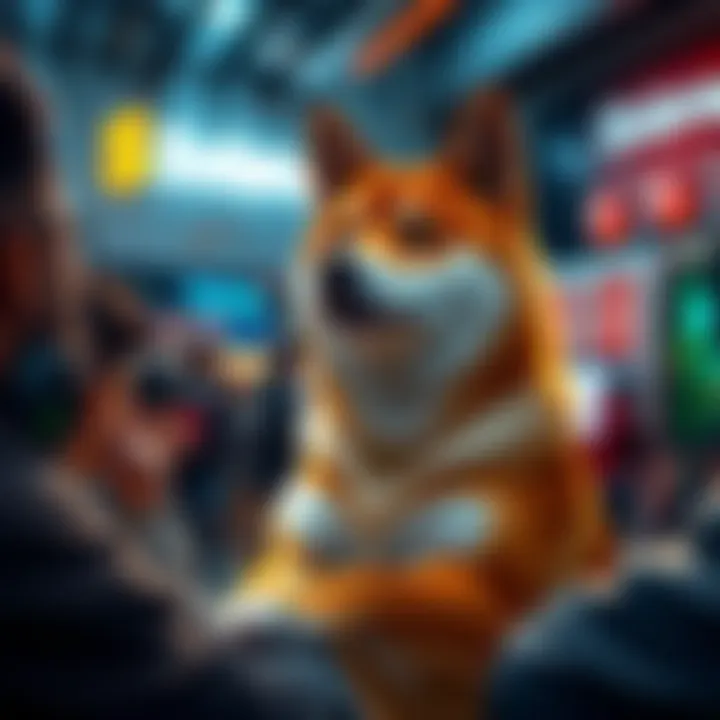 A resilient female Shiba Inu dog representing $MOMO, surrounded by community members discussing in an online forum, with a backdrop of Solana branding.