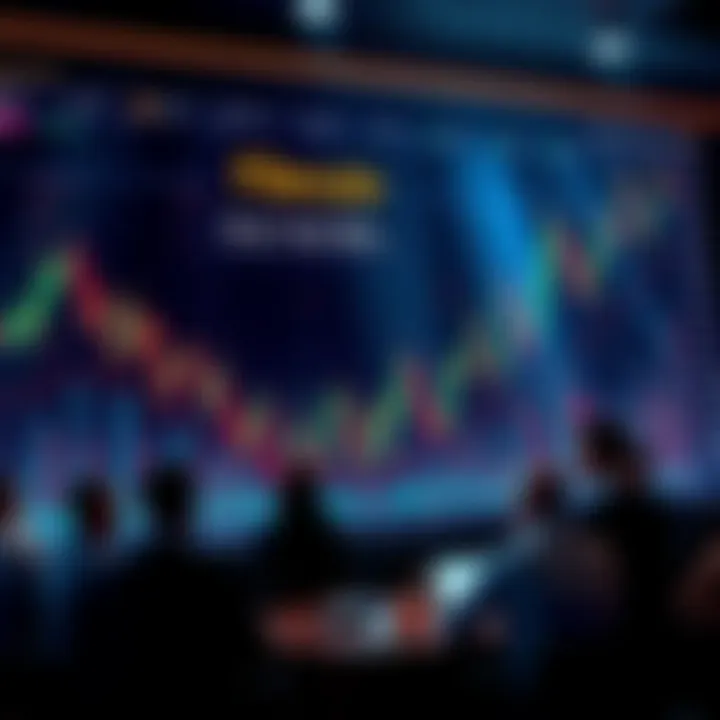 A graphic showing fluctuating graphs and charts representing Filecoin's price trends, with people discussing predictions for its future value.