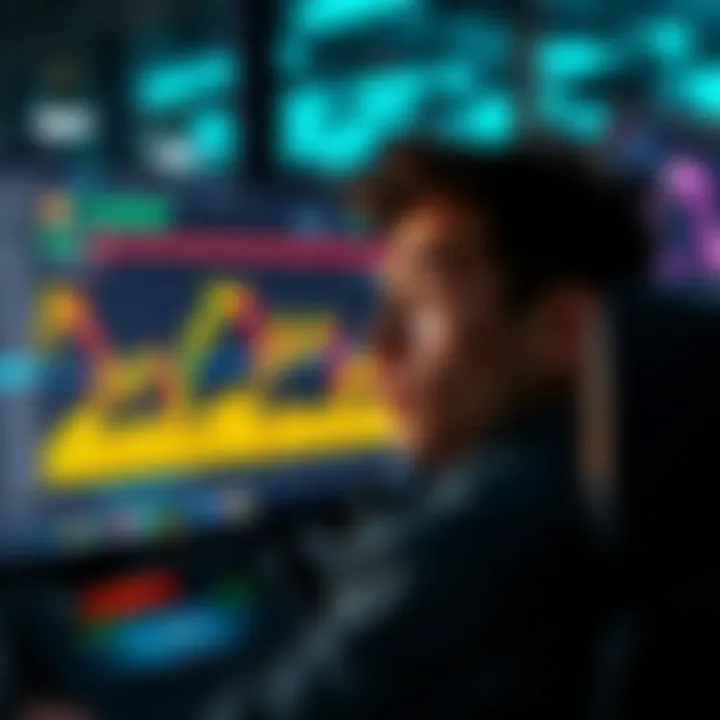 A person looks concerned at a fluctuating stock market chart on a computer screen, representing the uncertainty in financial recovery.