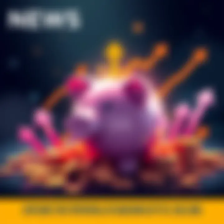 Illustration showing a piggy bank surrounded by growth symbols like arrows and coins, representing saving up to $100,000.