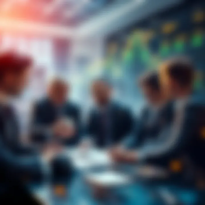 A group of financial professionals discussing strategies for cross-chain markets and digital finance evolution.