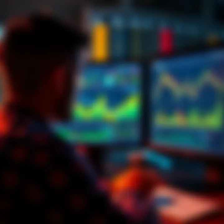 A person looking at a computer screen showing charts and graphs related to yield pools in finance.