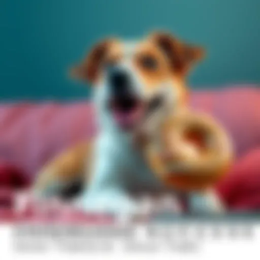 A happy dog named Finnegan sits comfortably with a donut treat after his neutering surgery, looking relaxed and cheerful