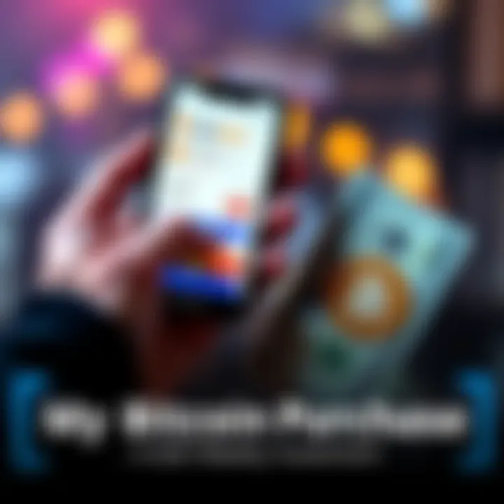 A person holding a smartphone showing a Bitcoin purchase on CoinSpot with a $20 bill next to it