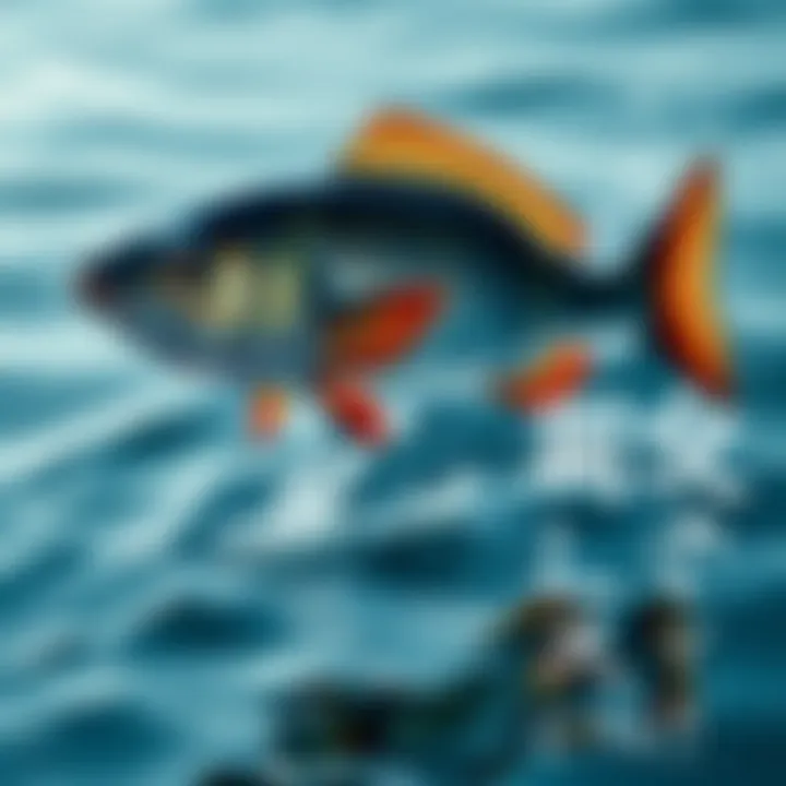 A fish leaps out of the water, showcasing its shiny scales and splashing water around it.