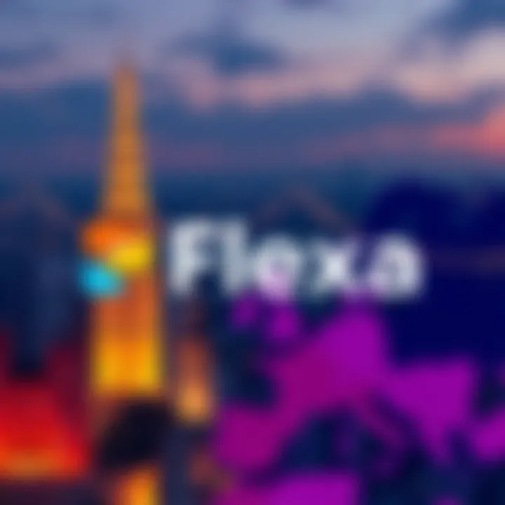 Flexa payment logo with European landmarks in the background, symbolizing expansion into Europe