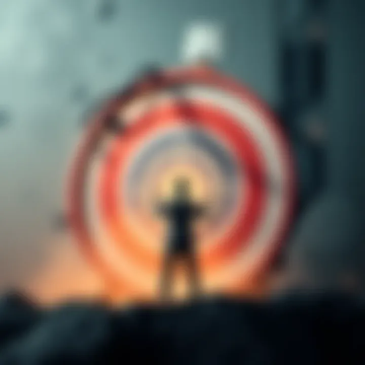 A person standing confidently with a target in the background, symbolizing focus on goals and success.