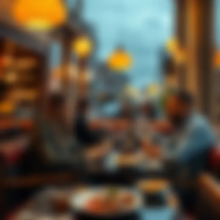 Couple dining at a cozy restaurant in Folkestone, surrounded by friends and enjoying local cuisine