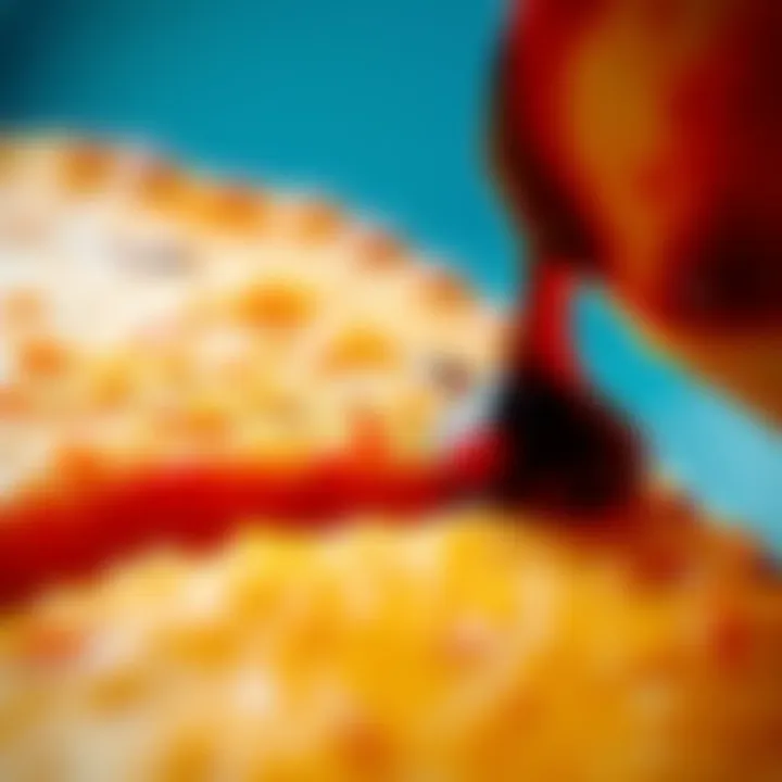 Close-up of food item showing dark blood in the upper right corner