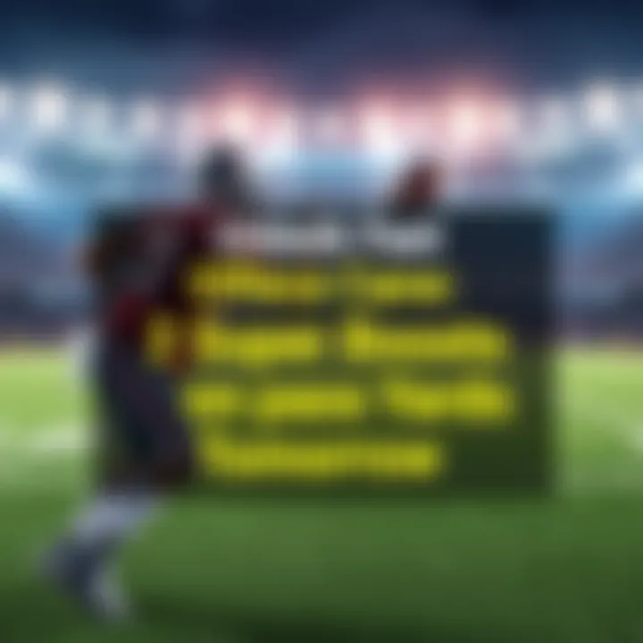 A football player preparing to throw a pass on the field, with text overlay promoting super boosts on passing yards.