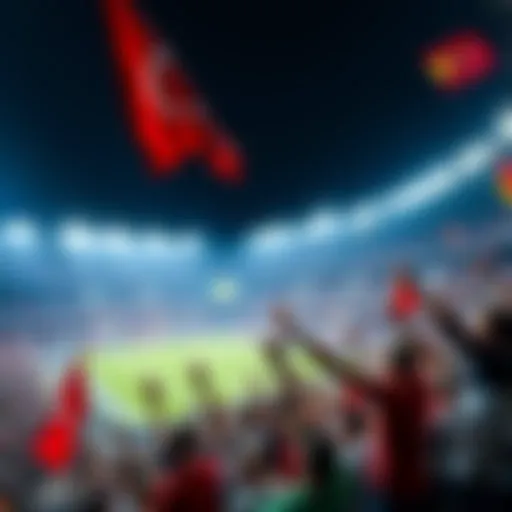 Football fans cheering in a stadium with flags and banners for Serie A, Primera Liga, and Süper Lig matches