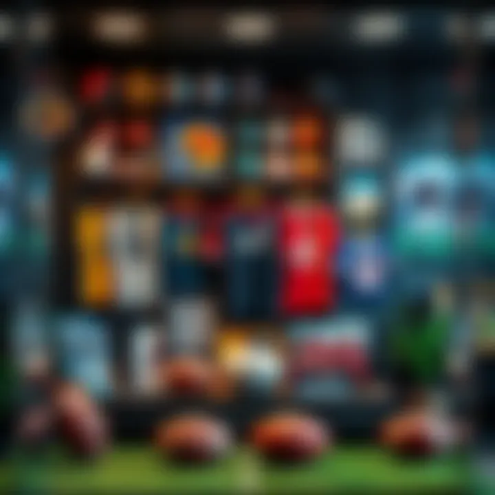A neatly arranged display of football memorabilia including jerseys, signed balls, and photographs