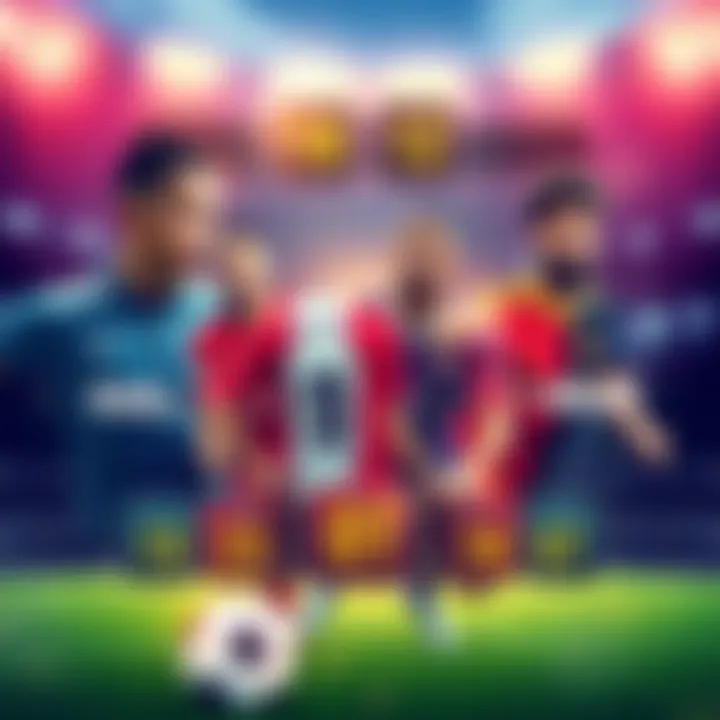 An illustration featuring key football players like Bono, Rabiot, and Saliba with a scoreboard showing their future performance predictions.