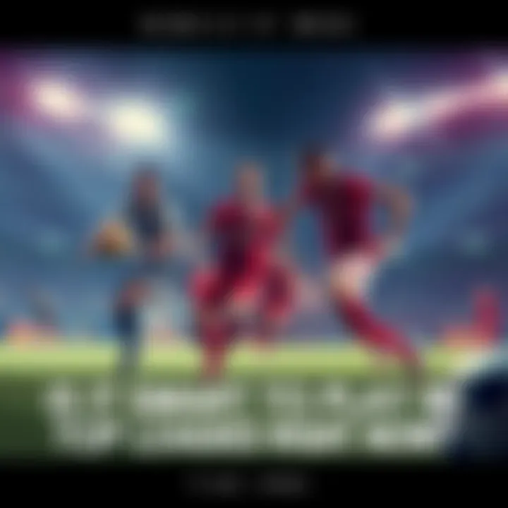 A group of football players competing in a lively game on the field, showcasing teamwork and skill, emphasizing the excitement of top leagues.