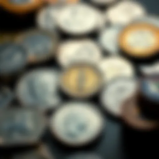 A display of silver coins from Ireland, Italy, and South Africa, showcasing various designs and dates from 1935 to 1960.