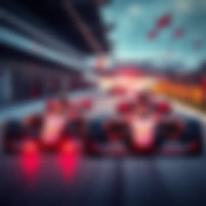 Two Formula 1 cars racing on a track with spectators in the background