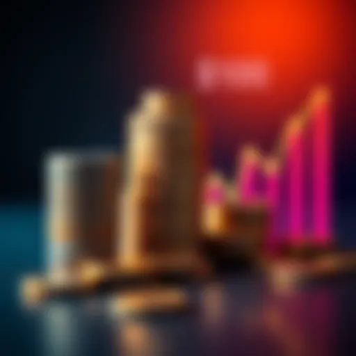 A visual representation of increasing investment deposits from $50 to $100 with a growing stack of coins and a chart showing upward trends.