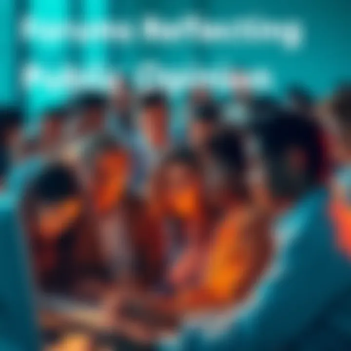 Forums Reflecting Public Opinion A group of diverse people discussing on various online forums, showcasing different opinions and sentiments.