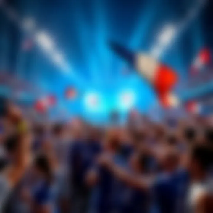 Crowd in France celebrating after their win against Paraguay, with people cheering and flags waving.