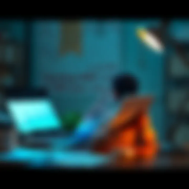 A person sitting at a desk with a laptop, looking at financial graphs while holding a dollar bill and a job offer letter, representing the choice between freelance work payments in USD and job stabili...