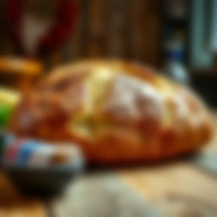 A golden-brown ciabatta bread on a wooden table, ready to be shared at a family gathering