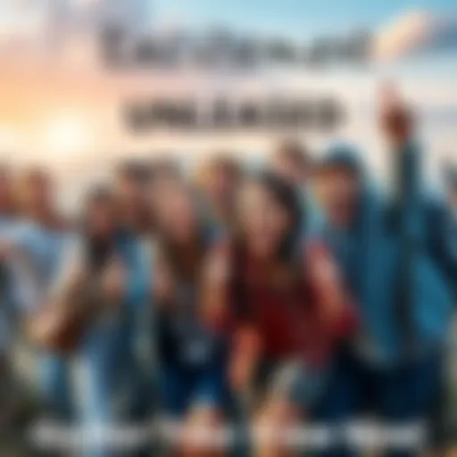 A diverse group of friends cheerfully gathered together, ready for a new adventure, with excitement on their faces and thumbs up gestures.