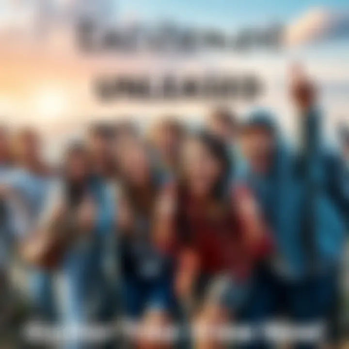 A diverse group of friends cheerfully gathered together, ready for a new adventure, with excitement on their faces and thumbs up gestures.