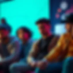 A group of friends sitting together, debating their crypto investments, one looks frustrated while others appear concerned.