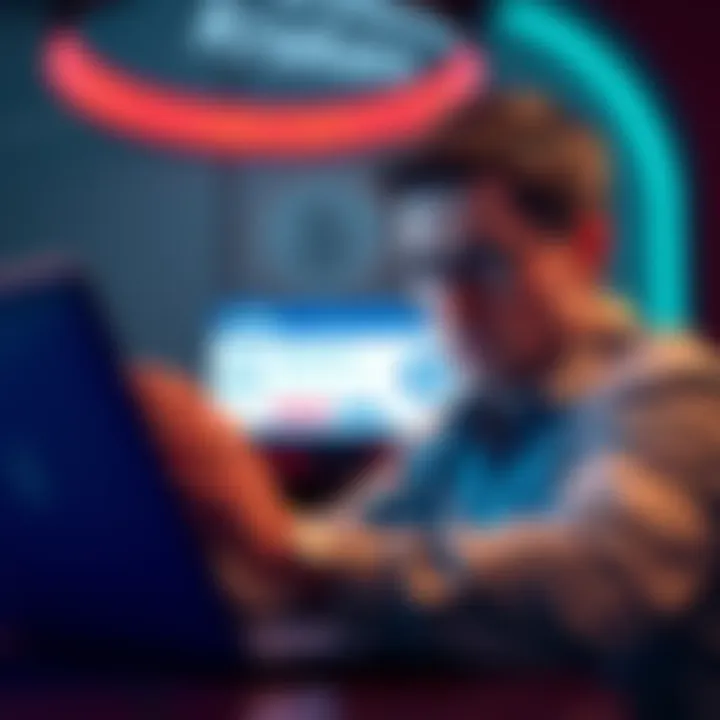 A person looking worried while viewing their frozen Kraken account on a laptop. The screen shows a message indicating locked funds. The background reflects a sense of confusion and frustration.