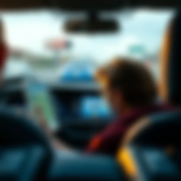 A driver looking frustrated at a frozen map screen on their phone, with a long advertisement playing in the background