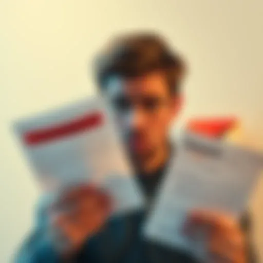 A person looking frustrated while holding paperwork related to a chargeback claim and an iPhone box in the background