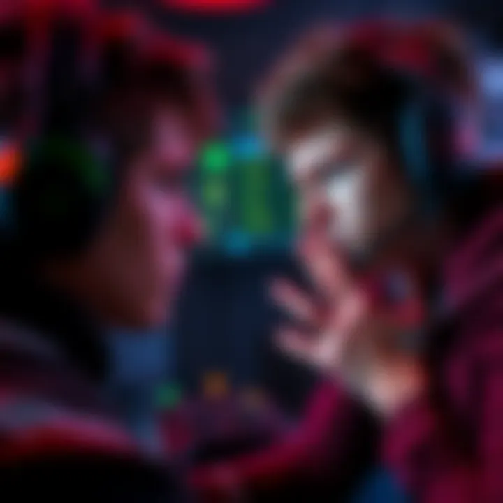 Frustrated gamer facing strong opponents A gamer shows frustration while looking at the screen displaying match records, highlighting a mismatch in wins during an online game.